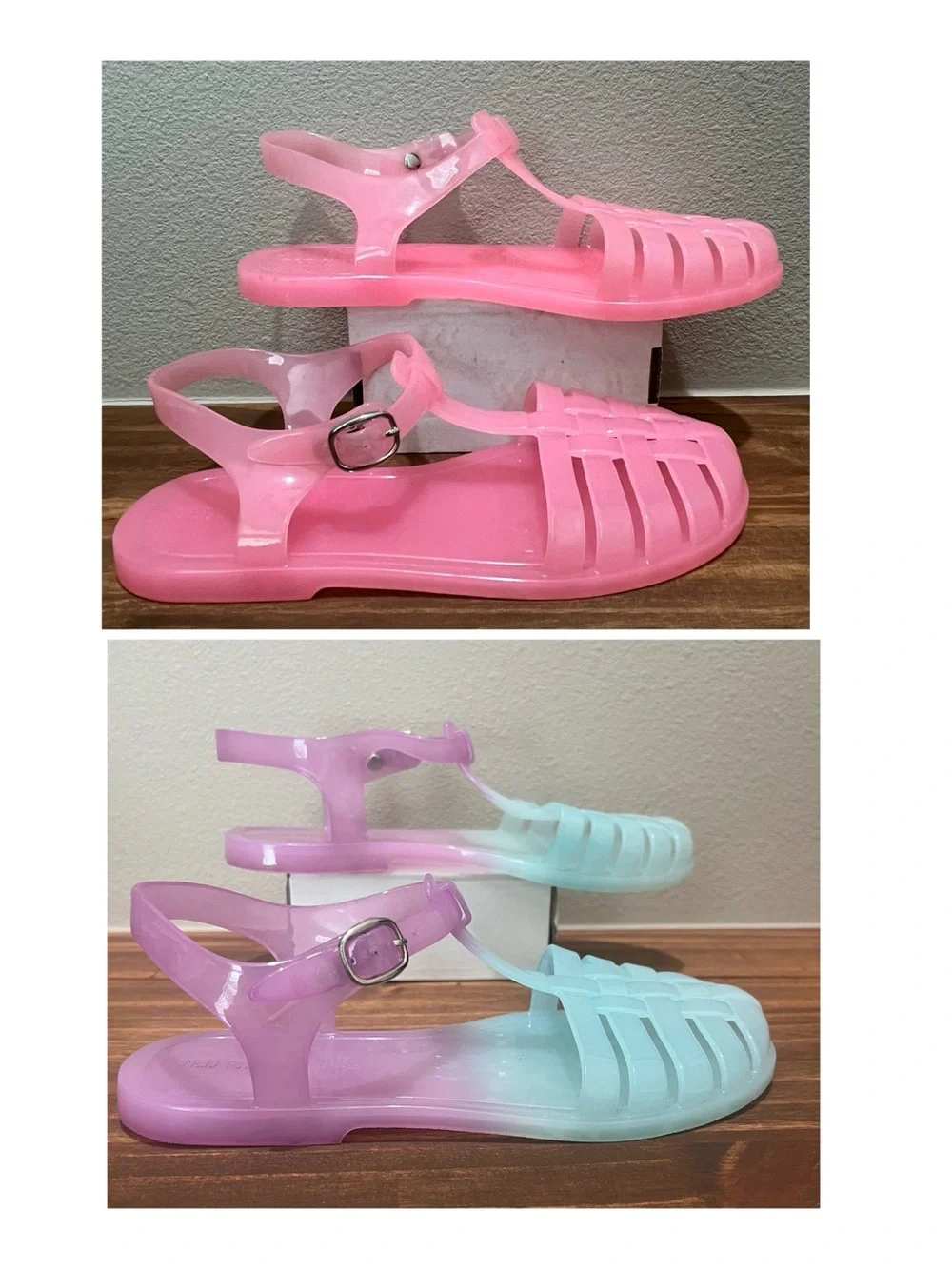 2 Pair of Girls Jelly Sandals in Pink and Ombre Mint-Purple Sz 2/3
